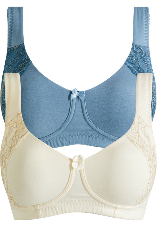 bonprix - Biustonosz pod T-shirt bez fiszbinów z bawełną organiczną (2 szt.). Kolor: biały. Materiał: bawełna. Wzór: aplikacja