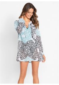bonprix - Tunika plażowa. Okazja: na plażę. Kolor: niebieski. Materiał: materiał. Długość: długie. Styl: elegancki