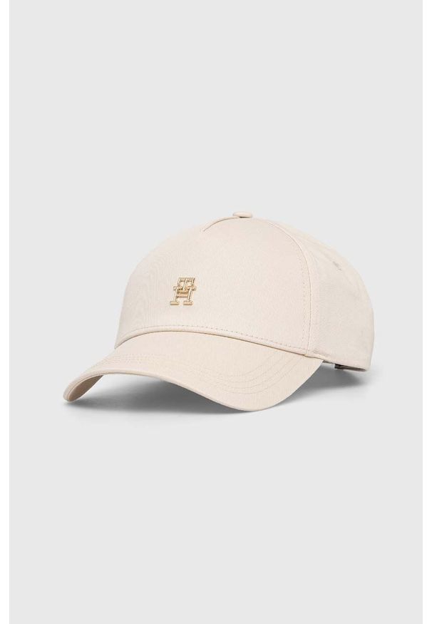 TOMMY HILFIGER - Tommy Hilfiger czapka z daszkiem bawełniana kolor beżowy gładka. Kolor: beżowy. Materiał: bawełna. Wzór: gładki