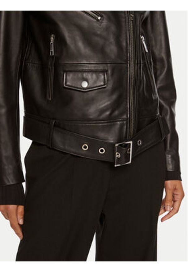 BOSS - Boss Kurtka skórzana Safiyana 50518257 Czarny Oversize. Kolor: czarny. Materiał: skóra