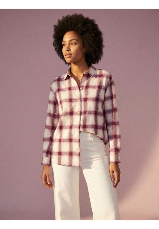 Sinsay - Flanelowa koszula w kratę z domieszką bawełny - wielobarwny. Materiał: bawełna