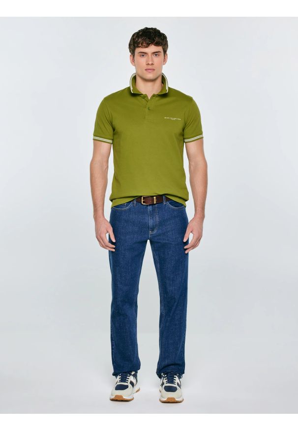 Big-Star - Koszulka męska polo zielona Wladym 301. Okazja: na co dzień. Typ kołnierza: polo. Kolor: zielony. Materiał: dzianina, jeans, materiał. Wzór: nadruk, aplikacja, paski. Styl: casual, klasyczny, sportowy, wizytowy