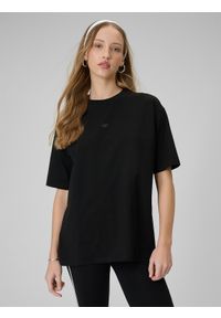 4f - 4F T-shirt loose gładki damski - czarny XS. Okazja: na co dzień. Kolor: czarny. Materiał: bawełna, materiał. Wzór: gładki. Styl: casual #1
