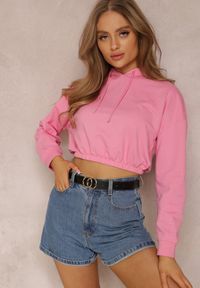 Renee - Różowa Bluza Pyrhano. Kolor: różowy. Materiał: jeans, tkanina. Długość rękawa: długi rękaw. Długość: krótkie. Styl: elegancki