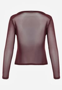 Born2be - Bordowa Bluzka Siateczkowa z Marszczeniem i Kwiatową Aplikacją Nelimor. Okazja: na co dzień. Kolor: czerwony. Materiał: bawełna, jeans. Wzór: aplikacja, kwiaty. Styl: casual, elegancki #3