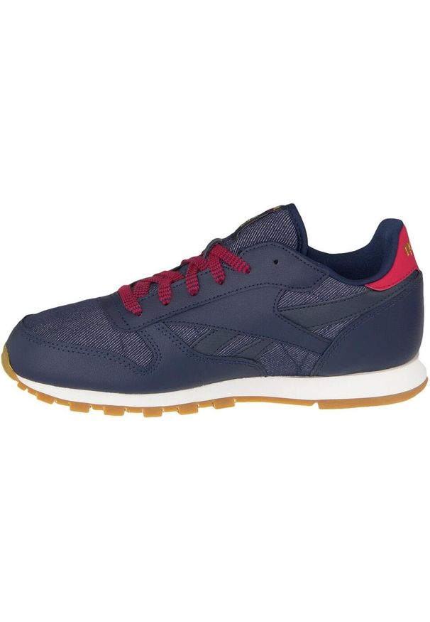 Buty do chodzenia dla dzieci Reebok CL Leather. Kolor: niebieski. Materiał: skóra, syntetyk, tkanina, materiał. Model: Reebok Classic. Sport: turystyka piesza