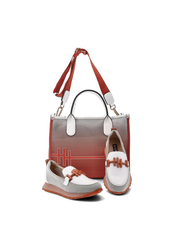 Czerwona Elegancka Damska Torebka Hispanitas 2w1. Kolor: czerwony. Wzór: geometria. Materiał: skórzane. Styl: elegancki. Rodzaj torebki: na ramię