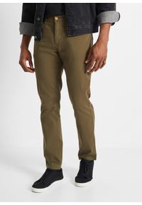 bonprix - Spodnie ze stretchem Regular Fit Straight. Kolor: zielony. Materiał: skóra