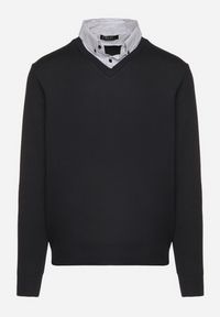 Born2be - Granatowy Sweter z Wełną i Koszulowym Kołnierzykiem Espirra. Okazja: na spotkanie biznesowe, do pracy, na co dzień. Typ kołnierza: kołnierzyk koszulowy. Kolor: niebieski. Materiał: wełna. Styl: biznesowy, casual, elegancki