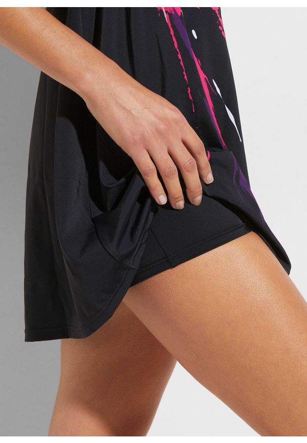 bonprix - Sukienka kąpielowa na szerokich ramiączkach. Kolor: czarny. Długość rękawa: na ramiączkach. Wzór: nadruk