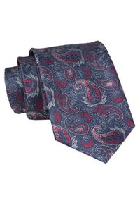 Męski Krawat - Granat, Duże Paisley - Angelo di Monti. Kolor: niebieski, wielokolorowy, czerwony. Materiał: tkanina. Wzór: paisley. Styl: elegancki, wizytowy #1