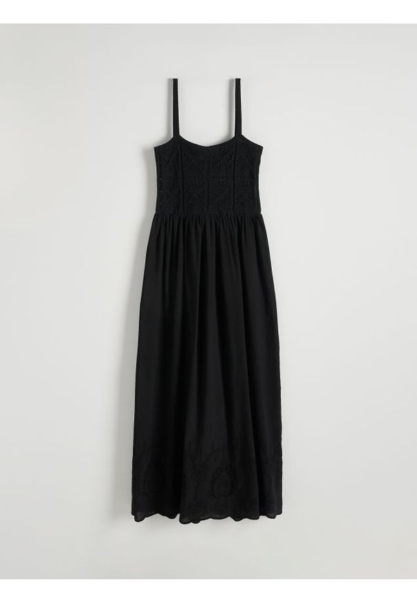 Reserved - Sukienka na ramiączka - czarny. Kolor: czarny. Materiał: materiał, bawełna. Długość rękawa: na ramiączkach