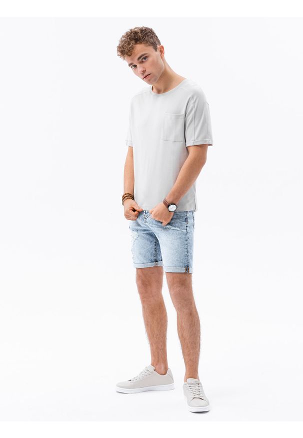 Ombre Clothing - T-shirt męski bawełniany S1386 - jasnoszary - XXL. Kolor: szary. Materiał: bawełna
