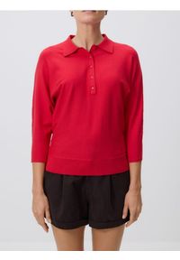 Reserved - Sweter polo z wiskozą - czerwony. Typ kołnierza: polo. Kolor: czerwony. Materiał: wiskoza