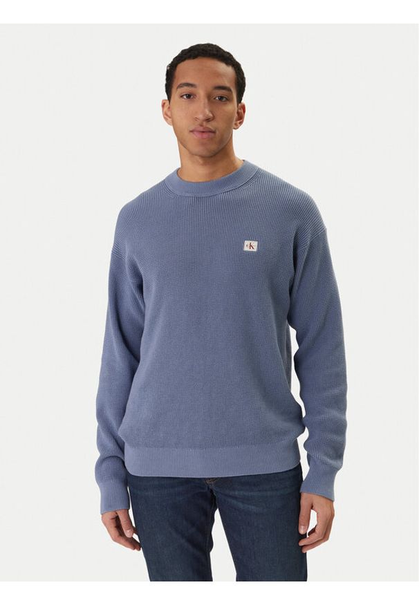 Calvin Klein Jeans Sweter LV04RD313G Niebieski Regular Fit. Kolor: niebieski. Materiał: bawełna