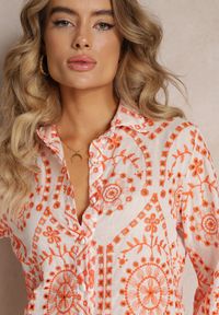 Renee - Różowy 2-Częściowy Komplet z Bawełny w Modny Print Koszula i Szorty na Gumkę Anneliette. Kolor: pomarańczowy. Materiał: bawełna. Wzór: nadruk #3