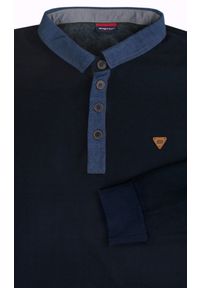 Bastion - Bluza Męska Granatowa, Sweter z Kołnierzykiem na Guziki -BASTION. Kolor: niebieski. Materiał: bawełna. Styl: klasyczny #3