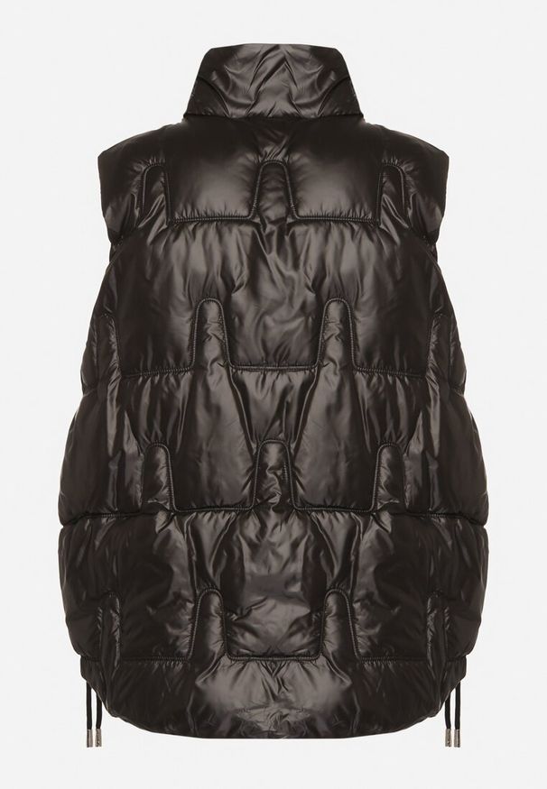 Born2be - Czarna Pikowana Kamizelka ze Stójką i Troczkami Terilanna. Typ kołnierza: kołnierzyk stójkowy. Kolor: czarny. Materiał: jeans. Styl: elegancki