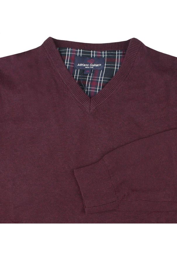 Męski, Bawełniany Sweter w Serek (V-neck) - Adriano Guinari - Bordo, Melanż. Okazja: do pracy, na co dzień, na spotkanie biznesowe. Typ kołnierza: dekolt w serek. Kolor: czerwony. Materiał: bawełna. Wzór: melanż. Styl: klasyczny, casual, elegancki, biznesowy