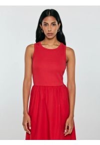 Big-Star - Sukienka damska midi bawełniana czerwona Kamasi 603. Okazja: na co dzień. Kolor: czerwony. Materiał: bawełna. Długość rękawa: na ramiączkach. Styl: casual. Długość: midi #4