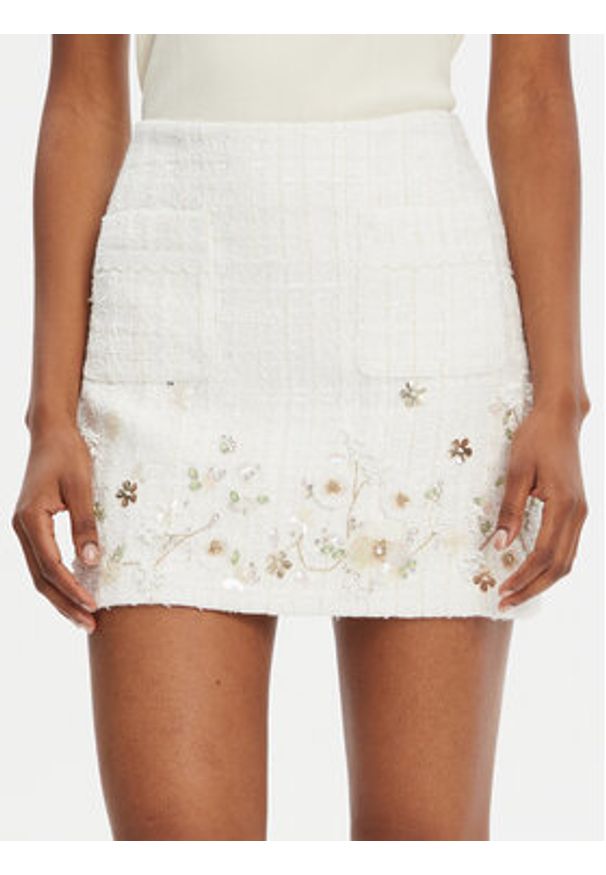 Elisabetta Franchi Spódnica mini GO-108-52E2-V400 Écru Regular Fit. Materiał: syntetyk