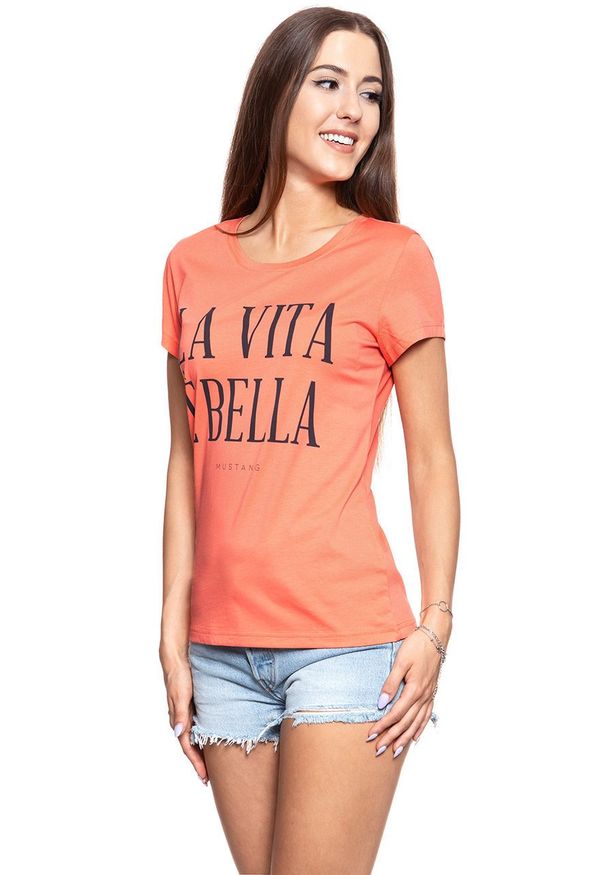 Mustang - MUSTANG T SHIRT DAMSKI Alexia C Print Persimmon 1009053 8139. Wzór: nadruk