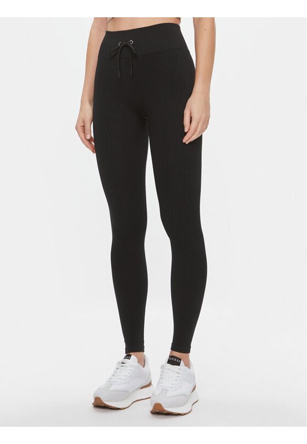 Guess Legginsy Rib-Seamless V4RB00 Z3CC0 Czarny Slim Fit. Kolor: czarny. Materiał: syntetyk