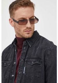 VERSACE - Versace okulary przeciwsłoneczne męskie kolor czarny. Kształt: prostokątne. Kolor: czarny