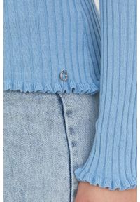 Guess sweter z domieszką jedwabiu damski lekki. Kolor: niebieski. Materiał: jedwab. Długość rękawa: raglanowy rękaw