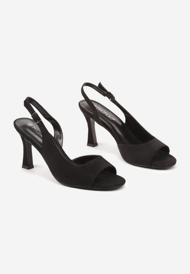 Renee - Czarne Sandały na Obcasie Zapinane na Sprzączkę Nonasel. Okazja: na co dzień. Zapięcie: sprzączka. Kolor: czarny. Materiał: jeans. Obcas: na obcasie. Styl: elegancki, casual, wizytowy. Wysokość obcasa: średni