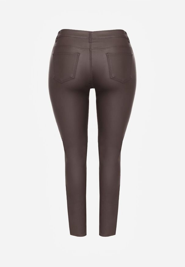 Renee - Brązowe Spodnie Skinny Zangi. Kolekcja: plus size. Kolor: brązowy. Styl: klasyczny