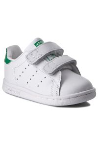 Adidas - Buty adidas - Stan Smith Cf I BZ0520 Ftwwht/Ftwwht/Green. Zapięcie: rzepy. Kolor: biały. Materiał: skóra ekologiczna, skóra. Szerokość cholewki: normalna. Wzór: paski #1