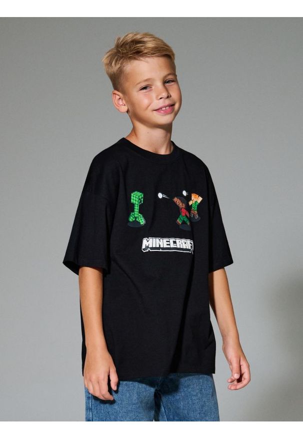 Sinsay - Koszulka oversize Minecraft - czarny. Kolor: czarny