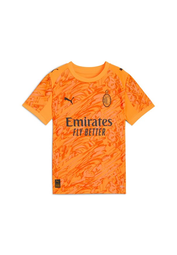 Puma - Młodzieżowa koszulka bramkarska AC Milan 25/26 PUMA Heat Fire Black Orange. Kolor: czarny, pomarańczowy, wielokolorowy, żółty. Materiał: tkanina. Sport: piłka nożna