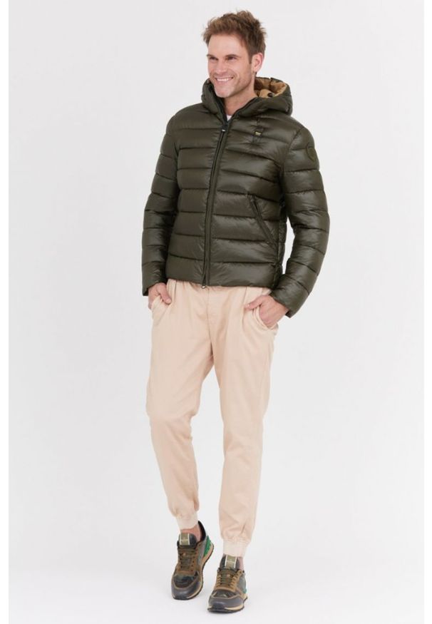 Blauer USA - BLAUER Zielona puchowa kurtka męska Virgil z kapturem, Rozmiar M. Typ kołnierza: kaptur. Kolor: zielony. Materiał: puch