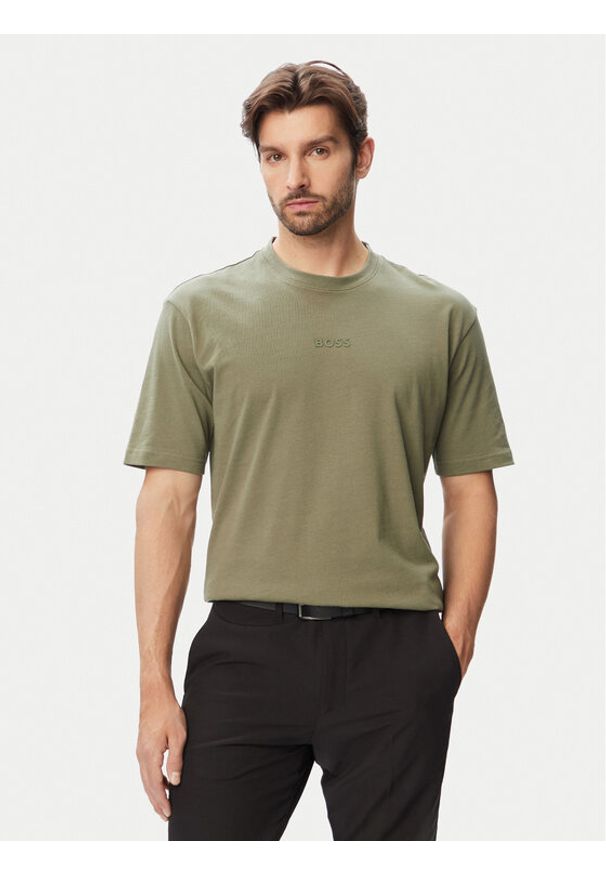 BOSS T-Shirt Tee 10 50519368 Khaki Relaxed Fit. Kolor: brązowy. Materiał: bawełna