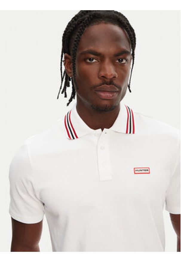 Hunter Polo Noris SS HARM0037242 Biały Regular Fit. Typ kołnierza: polo. Kolor: biały. Materiał: bawełna