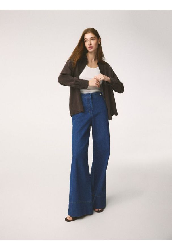 Reserved - Jeansy wide leg - niebieski. Kolor: niebieski