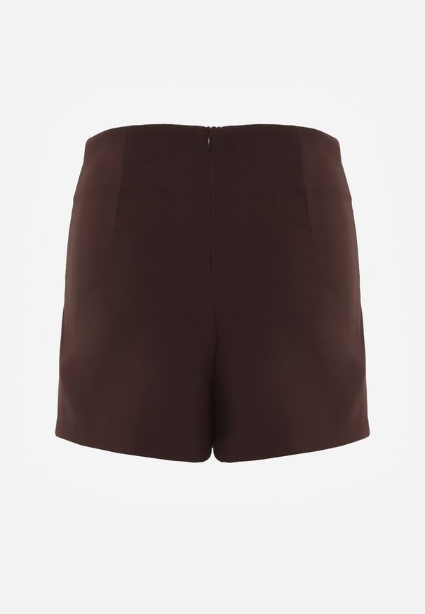 Renee - Brązowe Spódnico-Spodenki High Waist z Ozdobnym Rozcięciem Sinessei. Stan: podwyższony. Kolor: brązowy. Materiał: materiał. Styl: elegancki