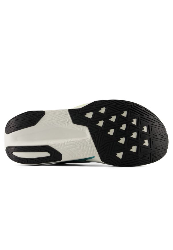 Buty męskie New Balance FuelCell Rebel v5 MFCX3HW – zielone. Kolor: zielony. Materiał: materiał, syntetyk, guma. Szerokość cholewki: normalna. Wzór: geometria. Sport: fitness, bieganie