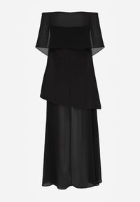 Born2be - Czarna Koktajlowa Sukienka z Odkrytymi Ramionami i Dodatkowym Szalem Krynaya. Okazja: na imprezę. Kolor: czarny. Długość rękawa: na ramiączkach. Typ sukienki: z odkrytymi ramionami. Styl: wizytowy #2