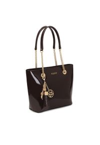 Kazar - Elegancka ciemnobrązowa lakierowana torebka z brelokiem. Kolor: brązowy. Dodatki: z breloczkiem. Materiał: lakierowane, skórzane. Styl: elegancki #3