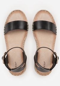 Born2be - Czarne Sandały VICES na Grubej Plecionej Podeszwie z Paskiem Wokół Kostki Roselena. Okazja: na spacer, na co dzień. Zapięcie: pasek. Kolor: czarny. Materiał: len. Wzór: haft. Sezon: lato. Styl: casual, elegancki #5