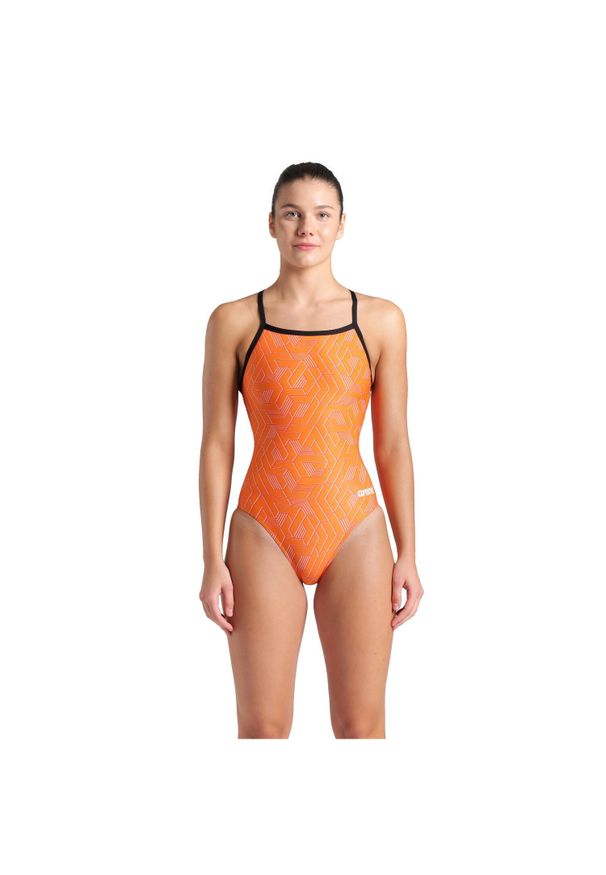 Damski kostium kąpielowy 1-częściowy Arena Escape Lightdrop. Kolor: wielokolorowy, czarny, pomarańczowy