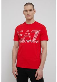 EA7 Emporio Armani T-shirt bawełniany kolor czerwony gładki. Okazja: na co dzień. Kolor: czerwony. Materiał: bawełna. Wzór: gładki. Styl: casual