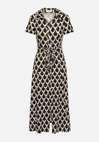 Born2be - Czarno-Beżowa Koszulowa Sukienka z Kołnierzem i Materiałowym Paskiem w Talii Vranea. Okazja: na co dzień. Typ kołnierza: dekolt w kształcie V. Kolor: czarny. Materiał: materiał. Typ sukienki: koszulowe. Styl: casual, elegancki, sportowy #3