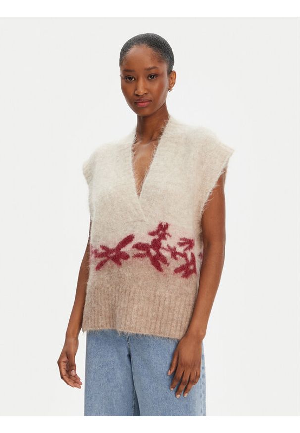 Munthe Sweter Purulia 252160125272 Beżowy Loose Fit. Kolor: beżowy. Materiał: wełna