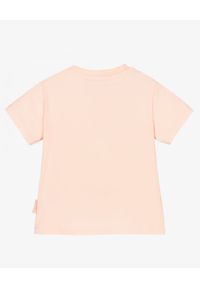 MONCLER KIDS - Różowa koszulka z logo 0-3 lat. Kolor: fioletowy, różowy, wielokolorowy. Materiał: jersey. Długość rękawa: krótki rękaw. Wzór: paisley, napisy. Sezon: lato