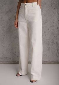 Renee - Białe Jeansy High Waist Wide Leg z Bawełny Fenless. Stan: podwyższony. Kolor: biały #2