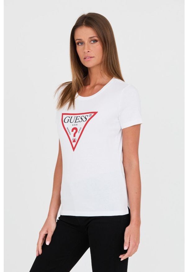 Guess - GUESS Biały t-shirt Original Tee. Kolor: biały. Materiał: bawełna